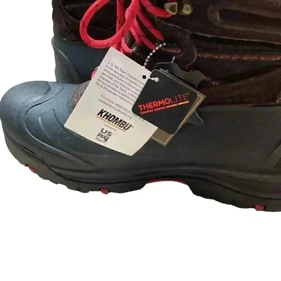 Khombu Mens 10 Leather Thermolite Lace Up Snow Pack Boots Brown Black NEW - Picture 7 of 8